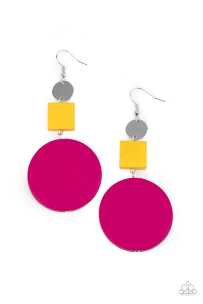 Modern Material - Yellow/Pink Wood Earring - EF-034